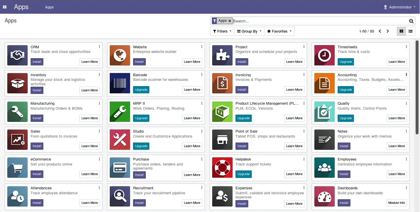 Dashboard view of the ERP system used for fleet and logistics management