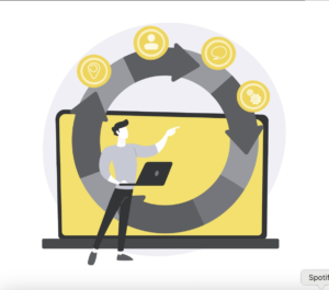 Illustration of a professional managing a 4‑step ERP loop: data cleansing, compliance mapping, and maintenance for Australian businesses. 